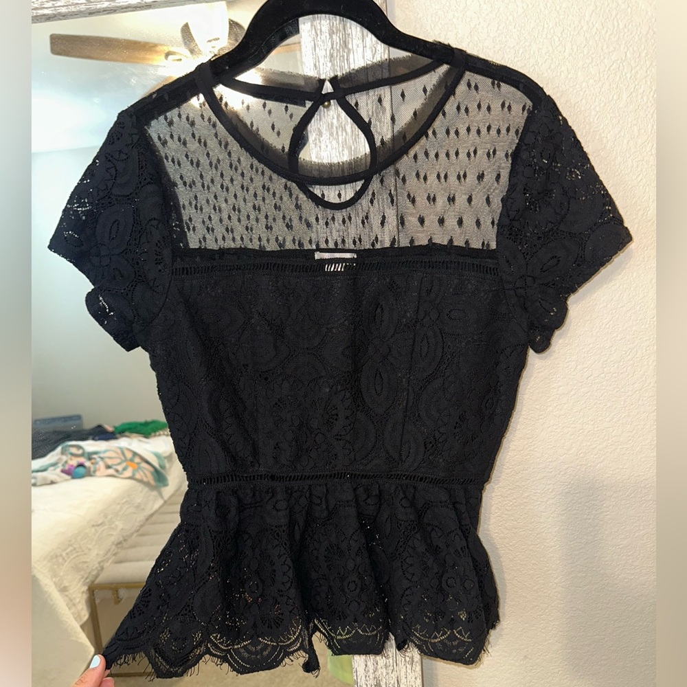 Black Lace Peplum Blouse